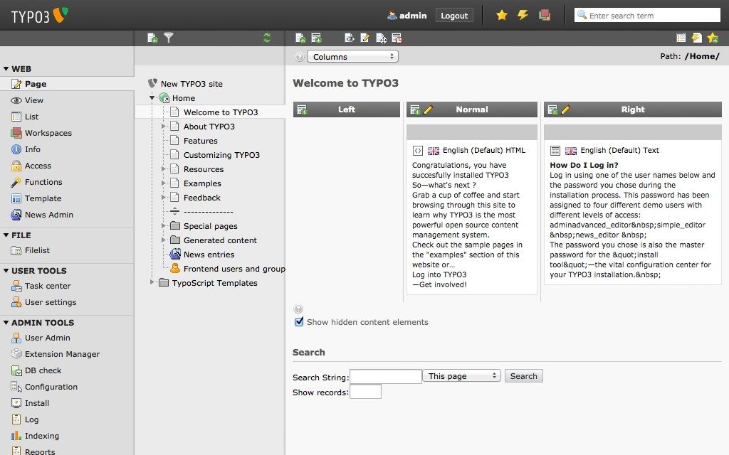 Typo3 interace